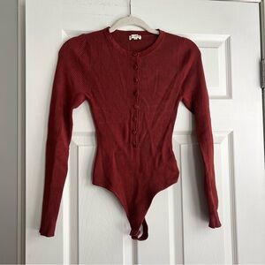 Good American Ribbed Knit Button Down Bodysuit